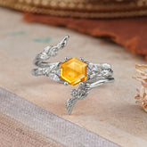 Botanical 4 Prong Hexagon Citrine Engagement Ring Suite